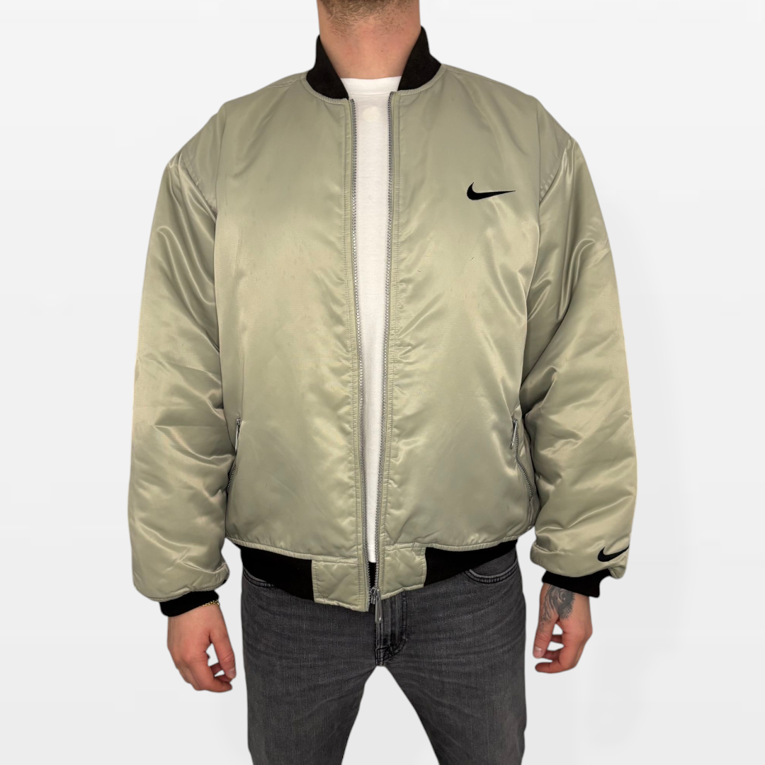 Nike Bomber Vintage Satinato – Beige con Dettagli Neri