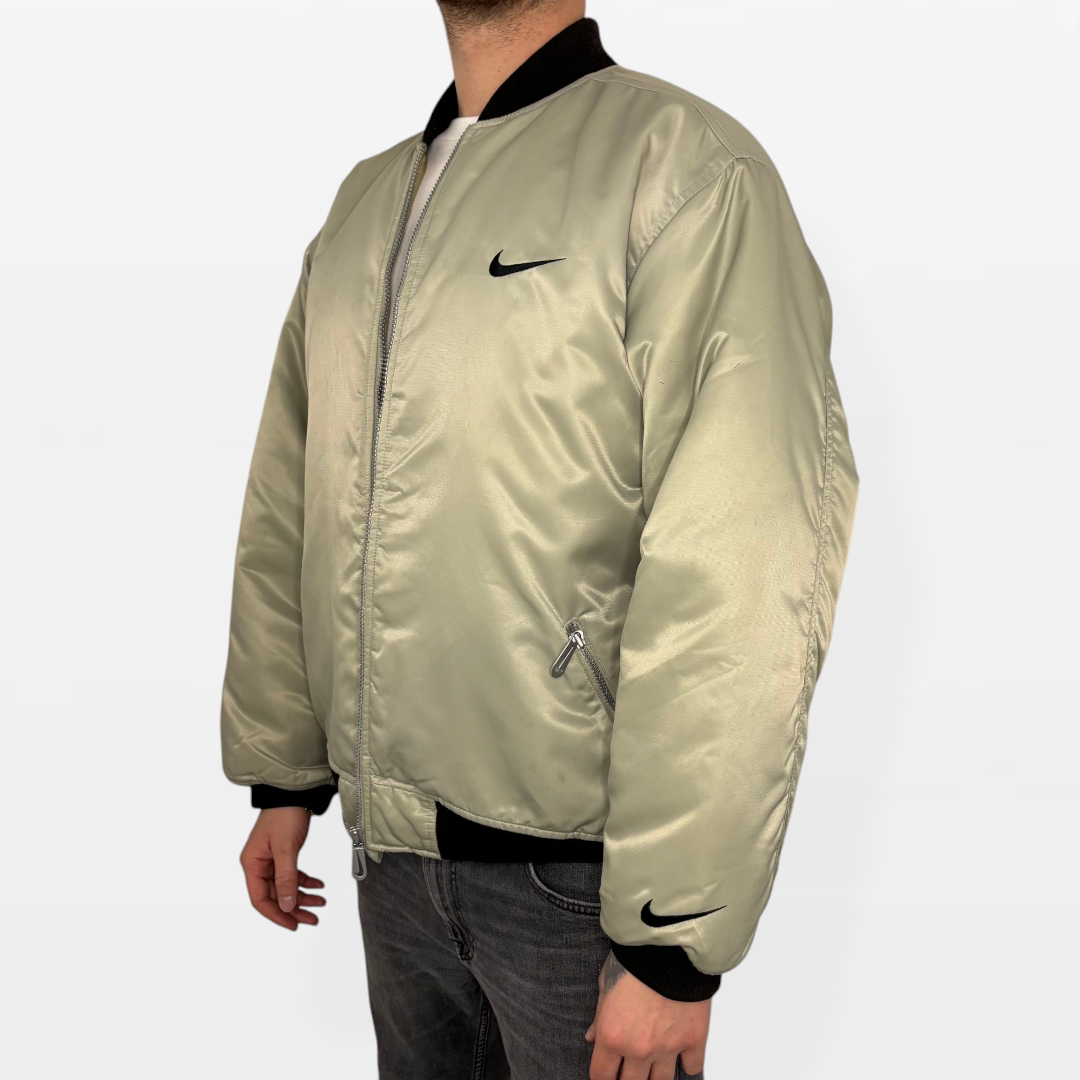 Nike Bomber Vintage Satinato – Beige con Dettagli Neri