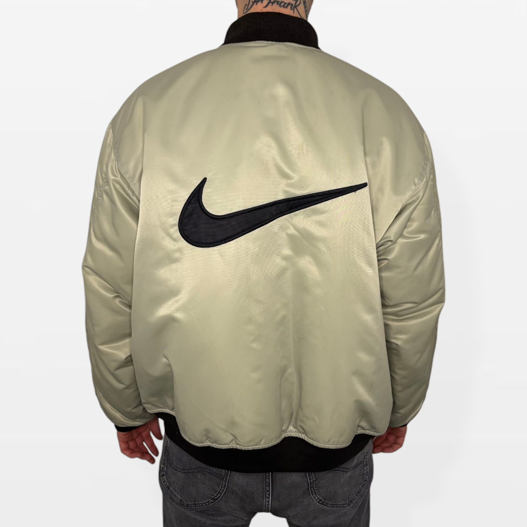 Nike Bomber Vintage Satinato – Beige con Dettagli Neri