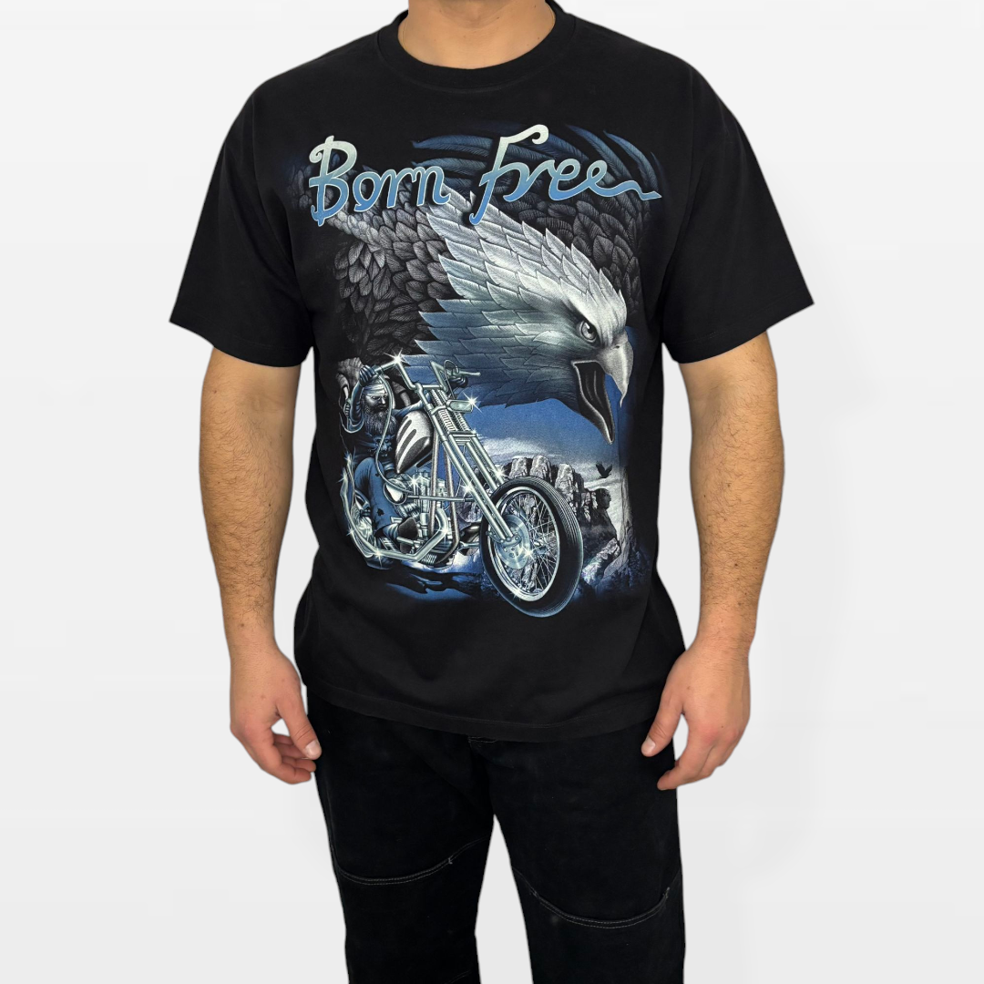 Maglietta Vintage "Born Free" - Stile Biker Anni '90