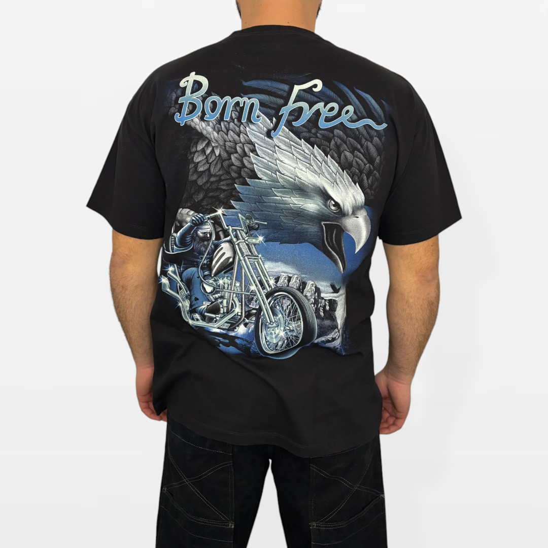 Maglietta Vintage "Born Free" - Stile Biker Anni '90