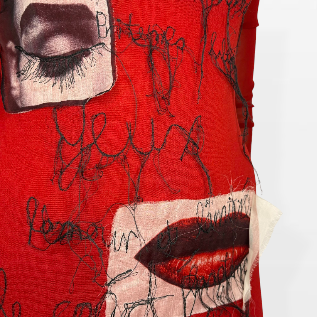 Jean Paul Gaultier Vintage – Abito Rosso Maxi con Dettagli Artistici