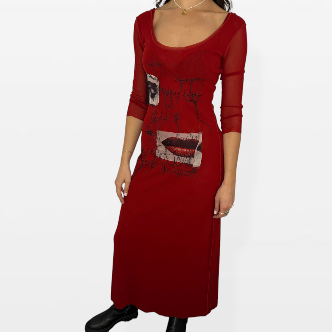 Jean Paul Gaultier Vintage – Abito Rosso Maxi con Dettagli Artistici